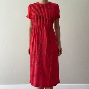 Red floral midi dress